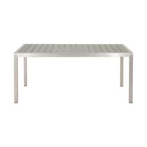 Cape Coral Silver Rectangular Aluminum Outdoor Patio Dining Table with Gray Faux Wood Top