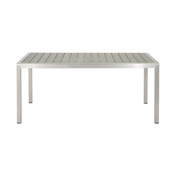 Noble House Cape Coral Silver Rectangular Aluminum Outdoor Dining Table with Gray Faux Wood Top