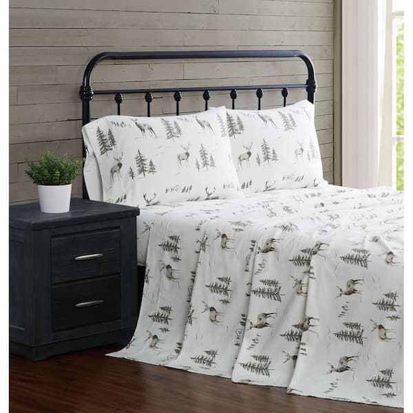 London Fog Woodlands Cotton Flannel 4-Piece King Sheet Set