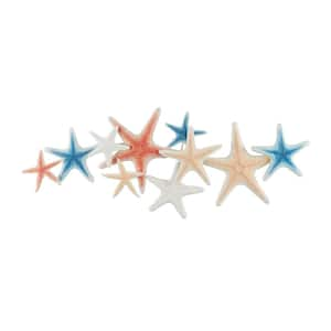 40 in. x 16 in. Metal Brown Layered Starfish Wall Decor with Blue and Red Accents