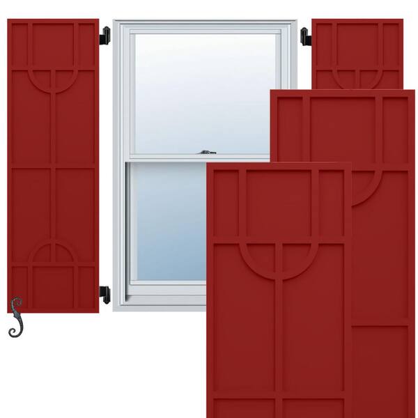 Ekena Millwork EnduraCore Nordic Modern Style 12-in W x 70-in H Raised Panel Composite Shutters Pair in Fire Red