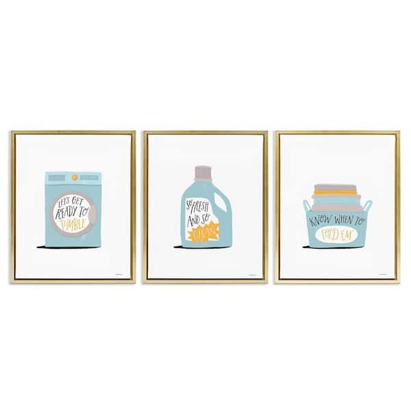 Stupell Industries Minimal Laundry Phrases by Rachel Nieman 3 Pieces Gold Floater Frame Typography Graphic Art Print 21 in. x 17 in.