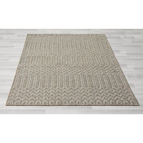 Gray 8 ft. x 10 ft. Woven Chevron Polypropylene Rectangle Indoor/Outdoor Area Rug