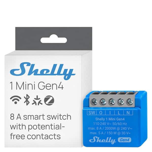 1 Mini Gen4, Wi-fi and Bluetooth Smart Relay Switch, 1-Channel 8A, Dry Contacts, Alexa, Google Home, blue