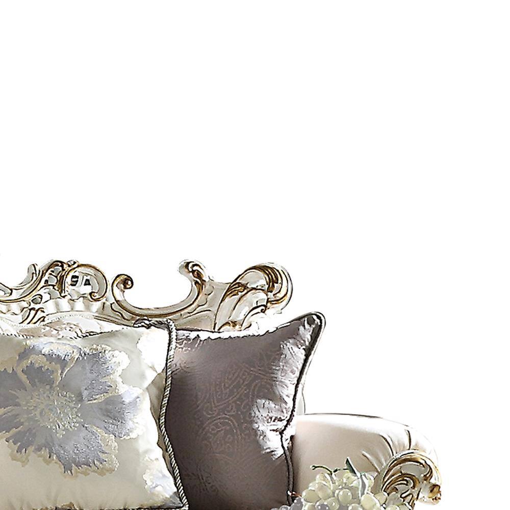 Antique Pearl Floral Tufted Fabric Loveseat with Rolled Arms
