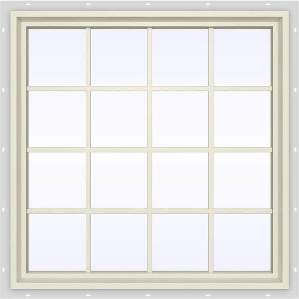 JELD-WEN 47.5 in. x 47.5 in. V-4500 Series Cream Painted Vinyl Fixed Picture Window with Colonial Grids/Grilles