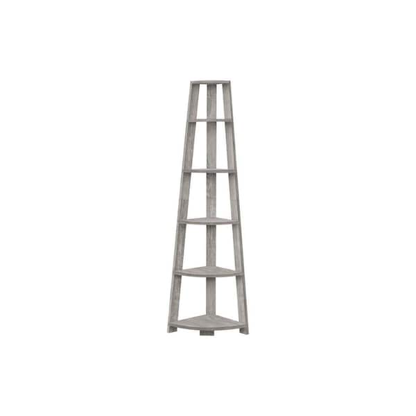 71.25 in. Tall Grey Engineered Wood 5-Shelf Etagere Bookcase with Open Storage HD2433