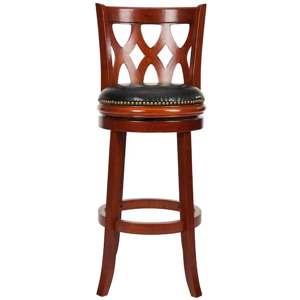 SAFAVIEH Lancaster 29 in. Cherry Wood Swivel Cushioned Bar Stool