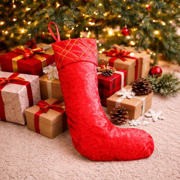 クリスマスSALE シュウ LuXeo 20 in. Red Velvet Christmas Sequin Embroidered Stocking with