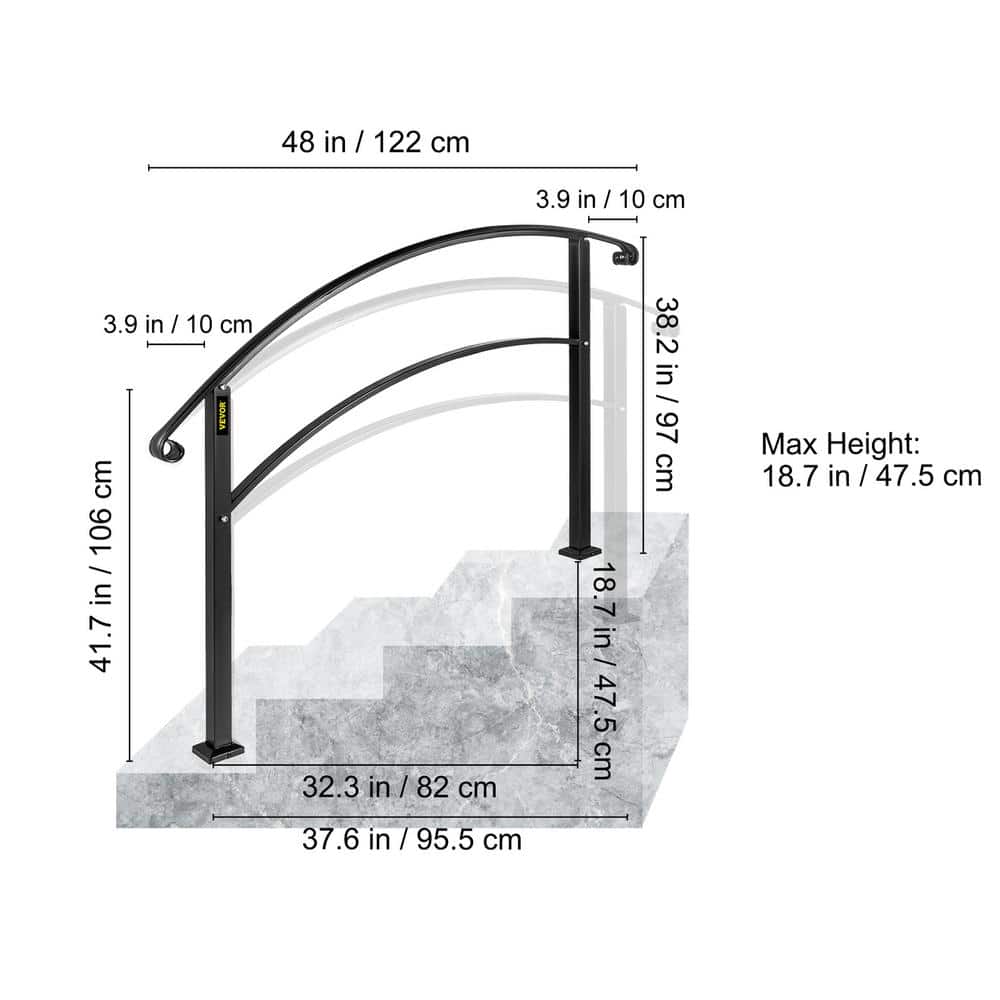 Matte Black Stainless Steel Handrail for 1-4 Steps
