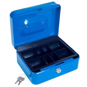8 in. 8-Compartments Small Part Organizer Key Lock Blue Cash Box with Coin Tray