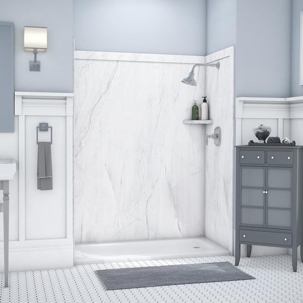 FlexStone Royale 36 in. x 60 in. x 80 in. 11-Piece Easy up Adhesive Alcove Bathtub/Shower Wall Surround in Oyster