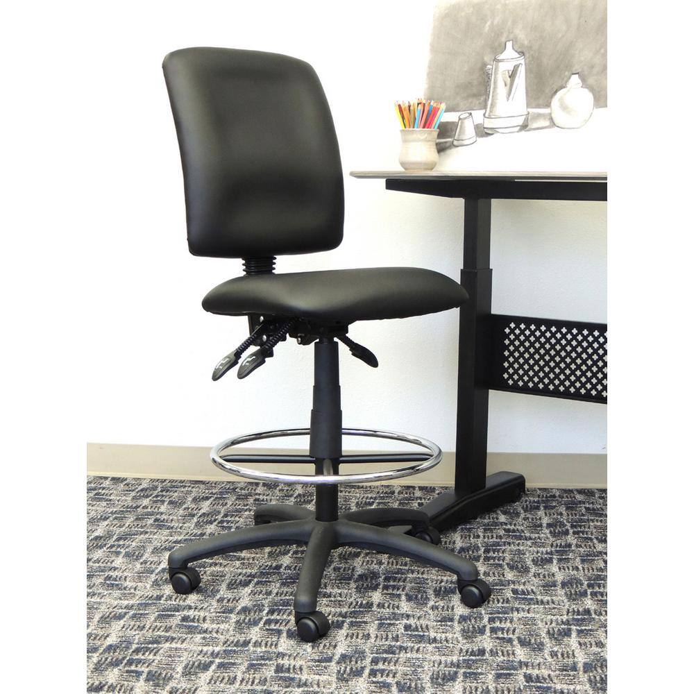 Black High Back Armless Leather Drafting Chair