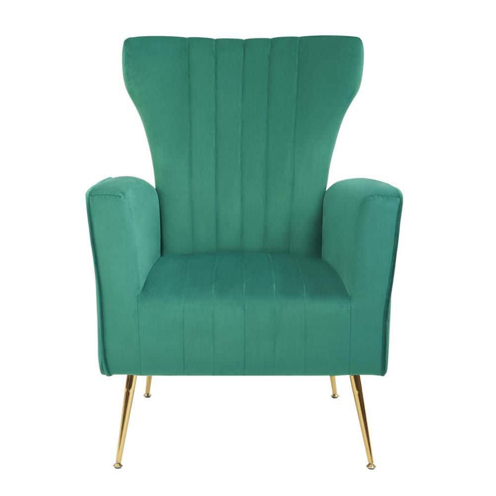 Green Velvet Accent Chair, Wingback Arm Chair with Gold Legs
