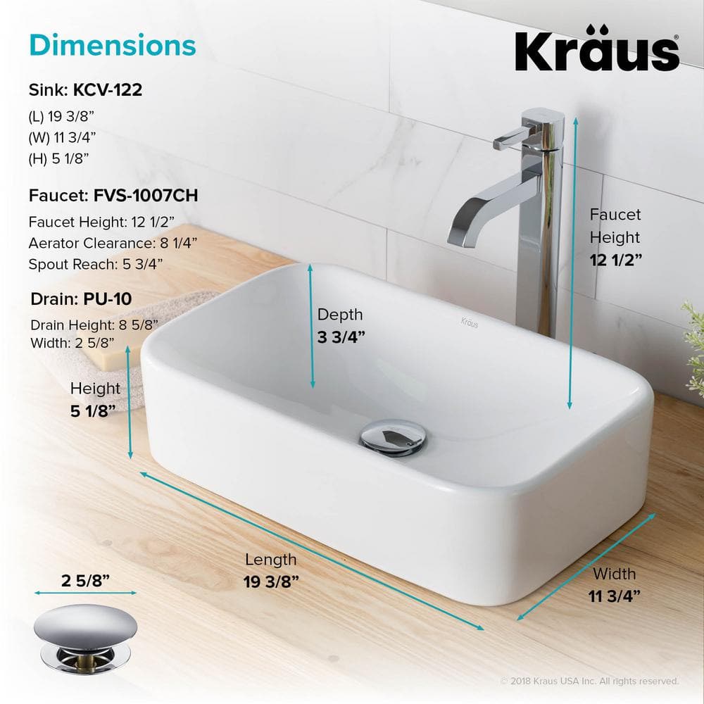 White Ceramic Rectangular Vessel Sink with Chrome Faucet
