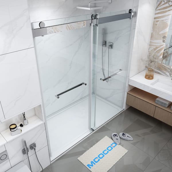 61'' - 65'' W x 76'' H Double Sliding Frameless Shower Door with Clear Glass