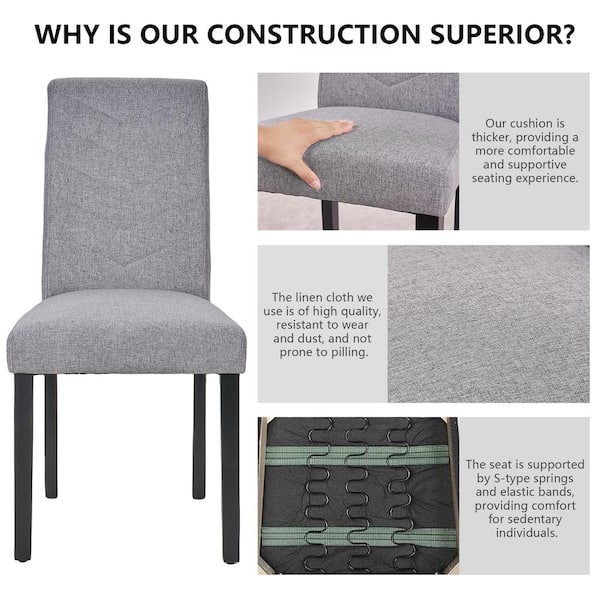 Modern Upholstered Dining Chairs Set of 6 : Fabric Kitchen Chairs with High Back and Wood Legs, Gray