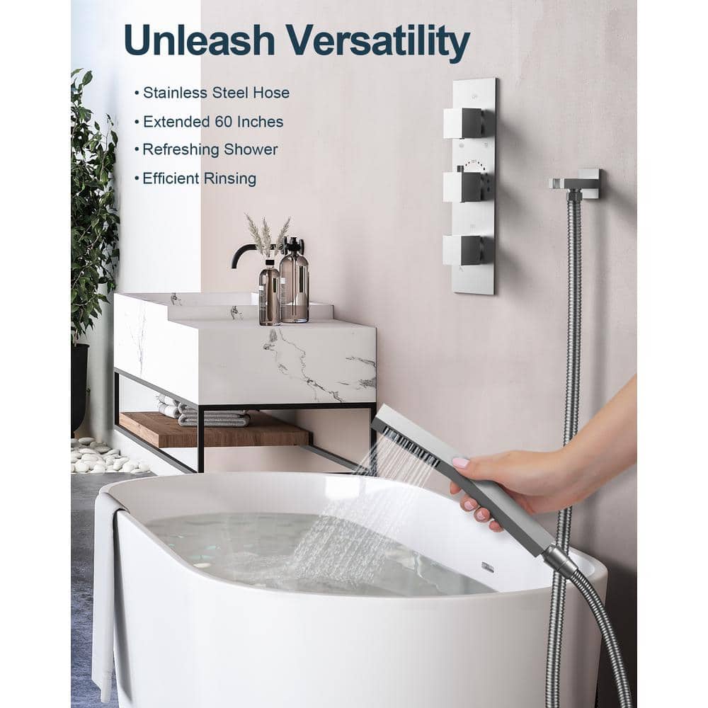 Nickel Dual Rainfall Shower System with Handheld Spray
