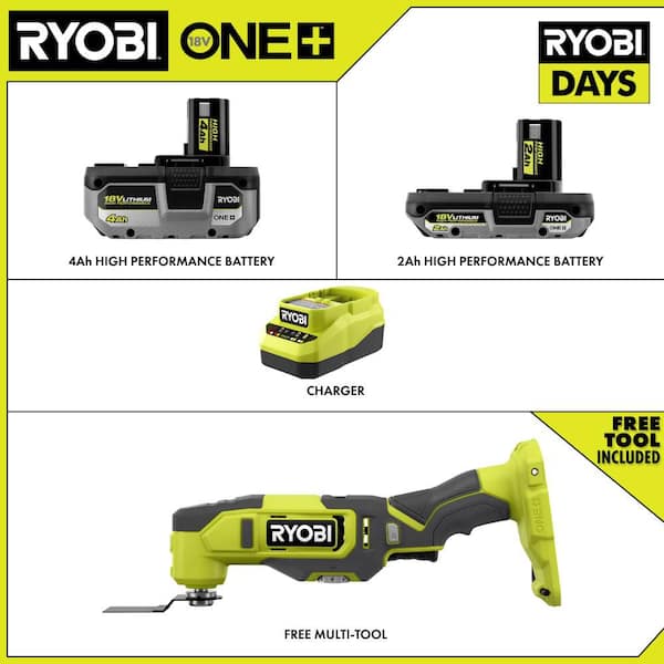 ONE+ 18V HIGH PERFORMANCE Kit w/ 4.0 Ah Battery, 2.0 Ah Battery, Charger, & FREE ONE+ Cordless Multi-Tool