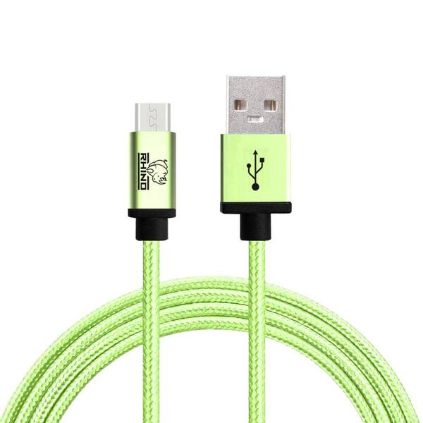 Rhino 3 ft. Braided Nylon USB Type C Male to USB Type A Cable, Green