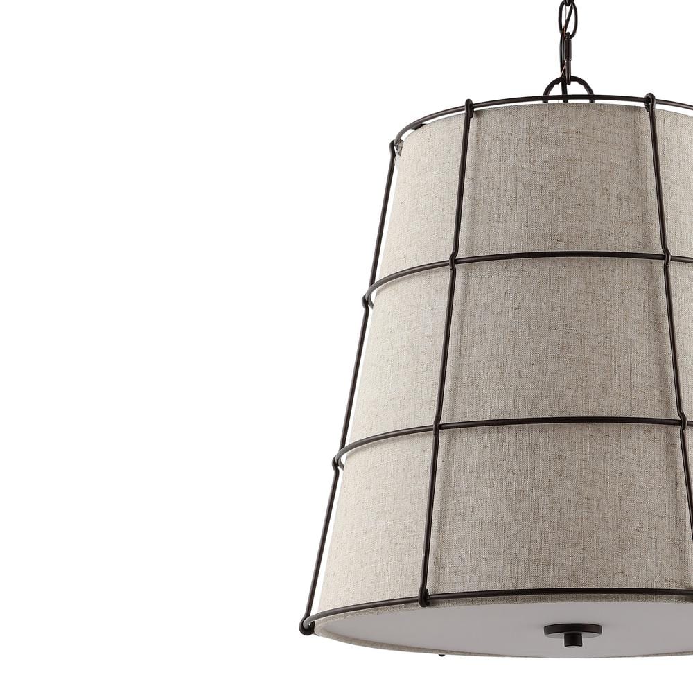 Silas 19" Black and Beige Rustic Farmhouse LED Pendant