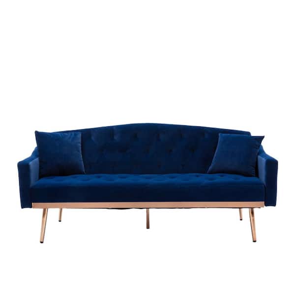 Unbranded 65 in. Width Square Arm Velvet Straight Sofa in Navy Blue