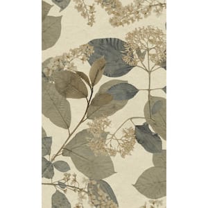 Blue Beige Tropical Leaf Print Double Roll Non-Woven Non-Pasted Textured Wallpaper 57 Sq. Ft.