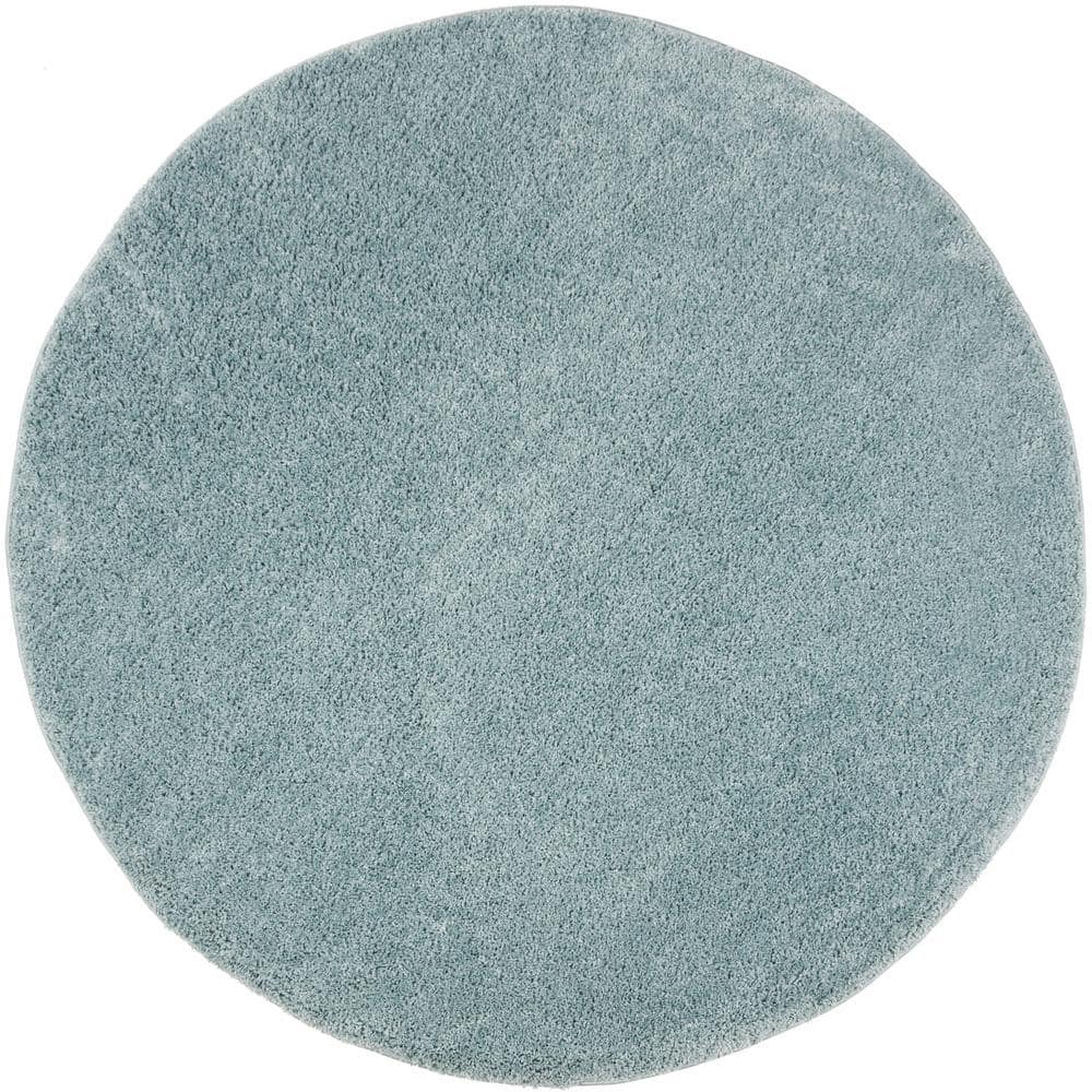 SAFAVIEH New York Shag Blue 7 ft. x 7 ft. Round Solid Area Rug SG166D