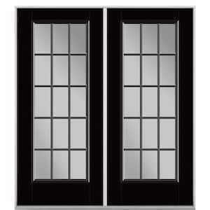 72 in. x 80 in. Jet Black Fiberglass Prehung Right-Hand Inswing 15-Lite Clear Glass Patio Door Vinyl Frame, no Brickmold