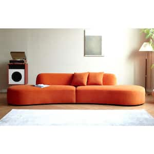 Marcane 132 in. Armless 6-Seat Half-Moon Shaped Velvet Sectional Sofa in. Red Orange