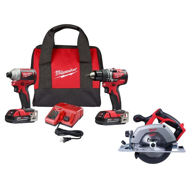 Milwaukee M18 18V Lithium-Ion Brushless Cordless Compact Drill/Impact Combo Kit (2-Tool) W/ 6-1/2 in. Circular Saw
