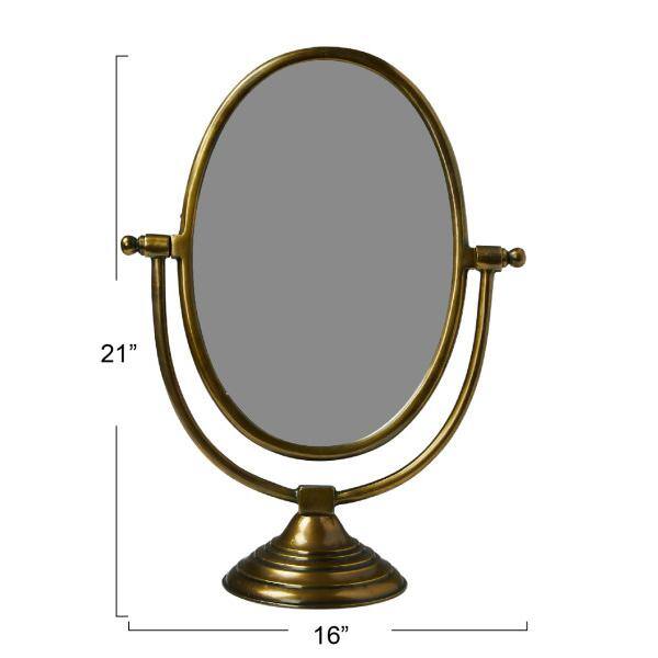 Antique Brass Oval Swivel Vanity Mirror with Aluminum Frame