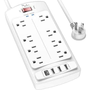 6 ft. Power Cord, White Surge Protector Power Strip - Flat Plug Extension Cord with 8-Outlets and 4 USB Ports