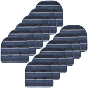 Bradford Stripe U-Shape Memory Foam 17"x16" Non-Slip Back, Chair Cushion (12-Pack) Steel Blue by Sweet Home Collection
