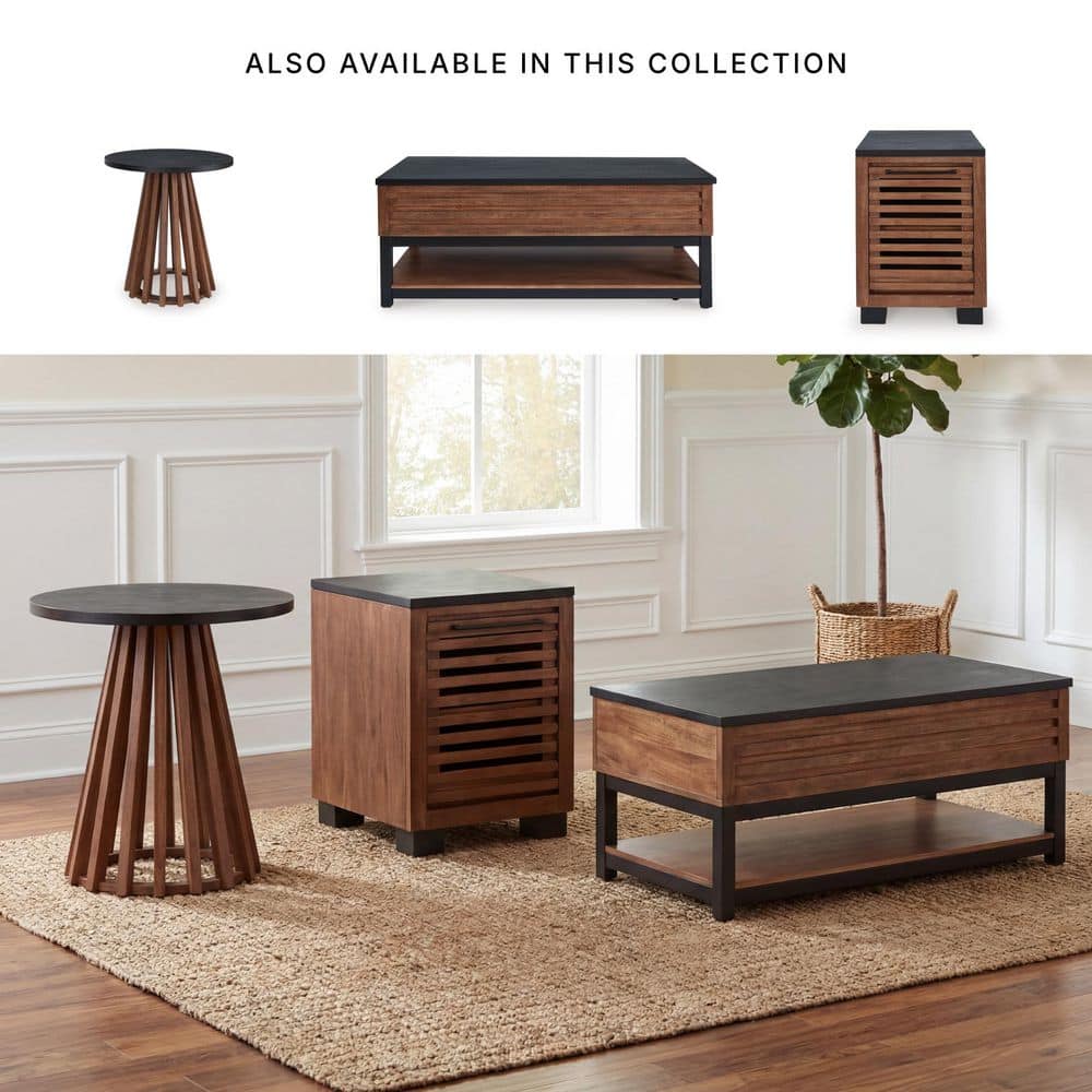 Kallari 18 in. Black/Dark Bown Rectangle MDF End Table with Solid Wood Frame - thumbnail 8