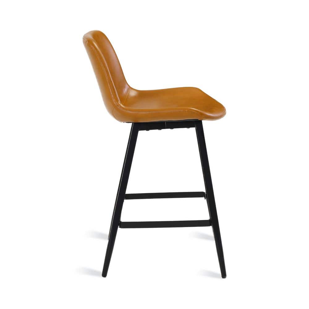 Whiskey Brown Faux Leather Counter Stools with Metal Legs, Set of 4