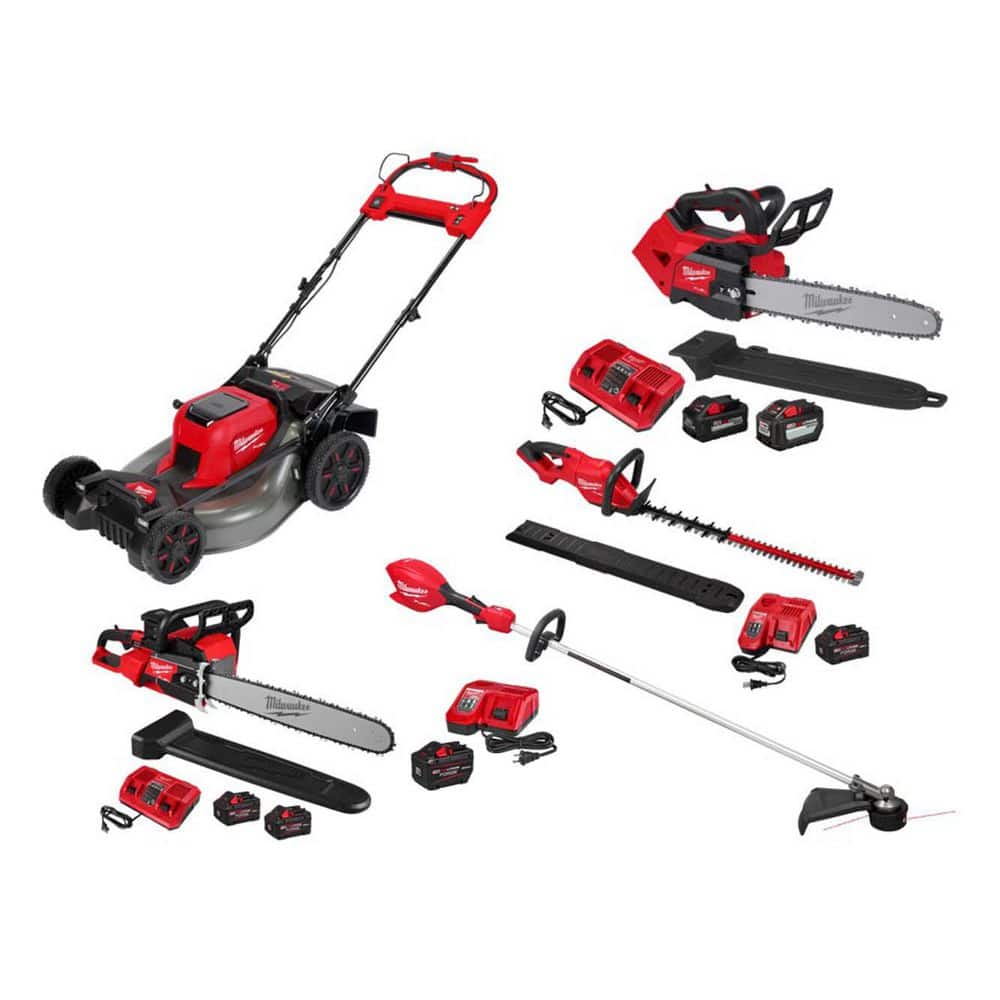MILWAUKEE M18 FUEL Brushless Cordless 21 in Dual Battery SP Mower w/ String Trimmer, Hedge Trimmer, Top Handle Chainsaw, Chainsaw (2823-20-30)