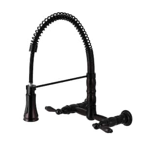 Heritage Double-Handle Wall Mount Pull Down Sprayer Kitchen Faucet in Oil Rubbed Bronze