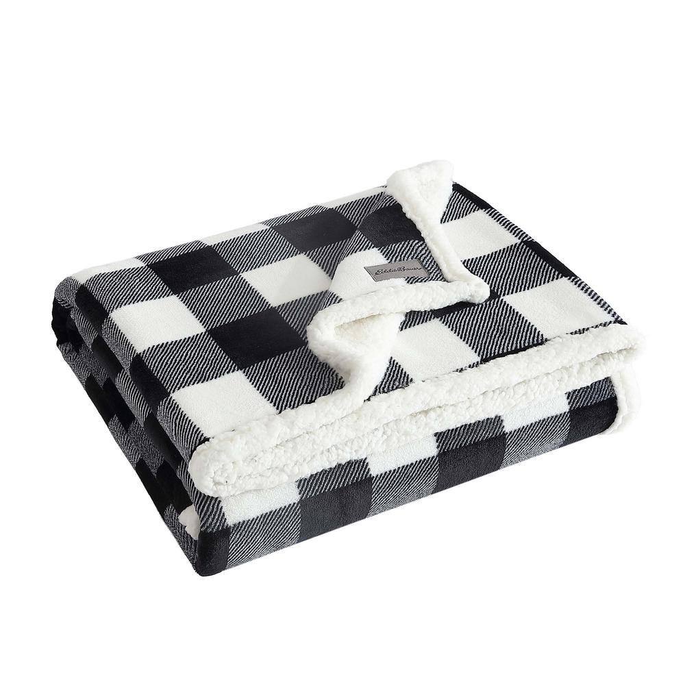 Eddie Bauer Cabin Black Plaid Sherpa Reverse Throw Blanket 224034