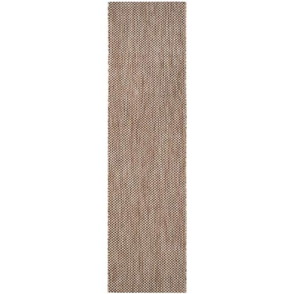 Courtyard Natural/Black 2 ft. x 16 ft. Solid Distressed Indoor/Outdoor Patio  Runner Rug