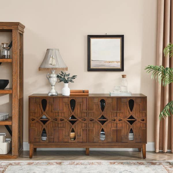 Boosicavelly Walnut MDF 60 in. Mid Century Modern Sideboard with Adjustable Shelves