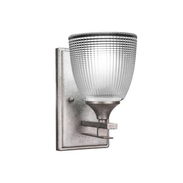 Unbranded Ontario 5 in. 1 Light Wall Sconce Aged Silver 5 in. Clear Ribbed Glass Shade
