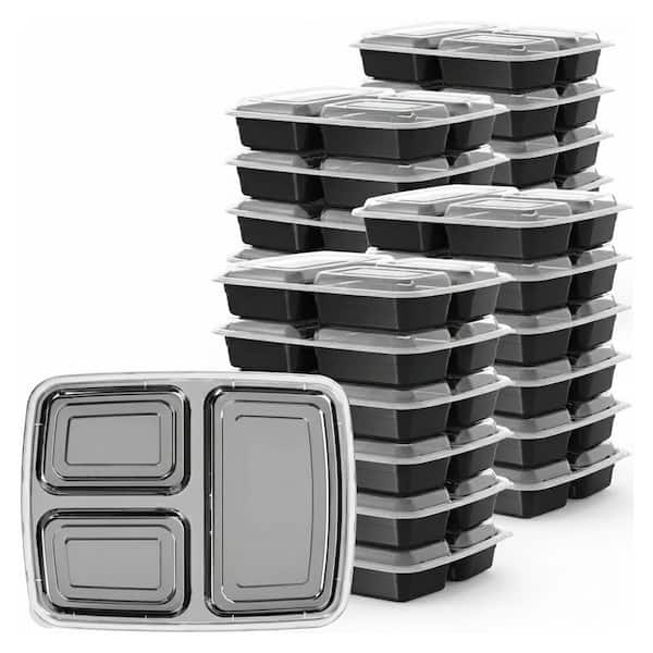 Plastic Meal Prep Food Containers with Lids Leakproof 3-Compartment Microwave Freezer Safe 50 Pack