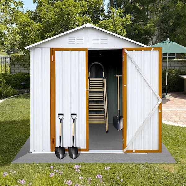 Kadehome 6 ft. W x 4 ft. D White+Yellow Outdoor Metal Storage Shed with Sloped Roof Utility Tool Shed Storage House (24 sq. ft. )