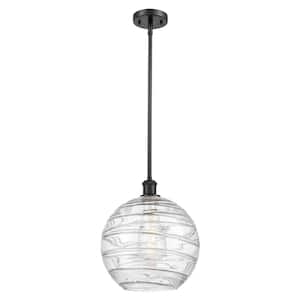 Athens Deco Swirl 1 Light Matte Black Globe Pendant Light with Clear Deco Swirl Glass Shade