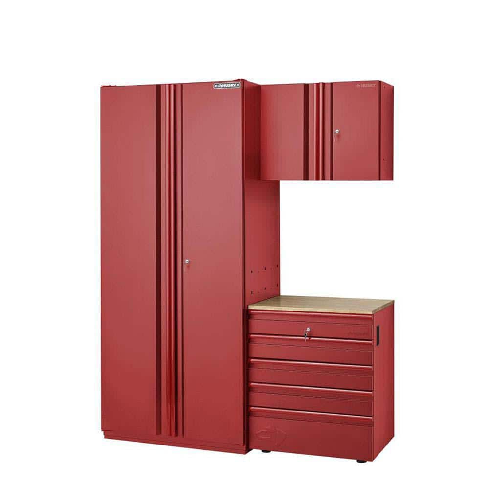 3-Piece Heavy Duty Welded Steel Garage Storage System in Red (64 in. W x 81 in. H x 24 in. D)
