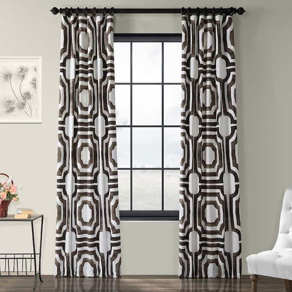 Exclusive Fabrics & Furnishings Mecca Brown Printed Room Darkening Curtain - 50 in. W x 108 in. L Rod Pocket with Back Tab Single Window Panel