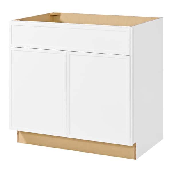 Leyton 36 in. W x 24 in. D x 34.5 in. H Ready to Assemble Plywood Slim Shaker Sink Base Kitchen Cabinet in Alpine White