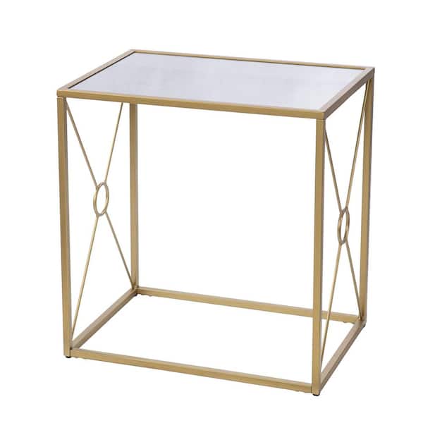 Southern Enterprises Lillian 23 in. Gold Rectangle Glass End Table