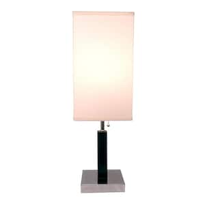 26 in. Brown Square Wooden Table Lamp for Living Room with White Rectangular Fabric Shade